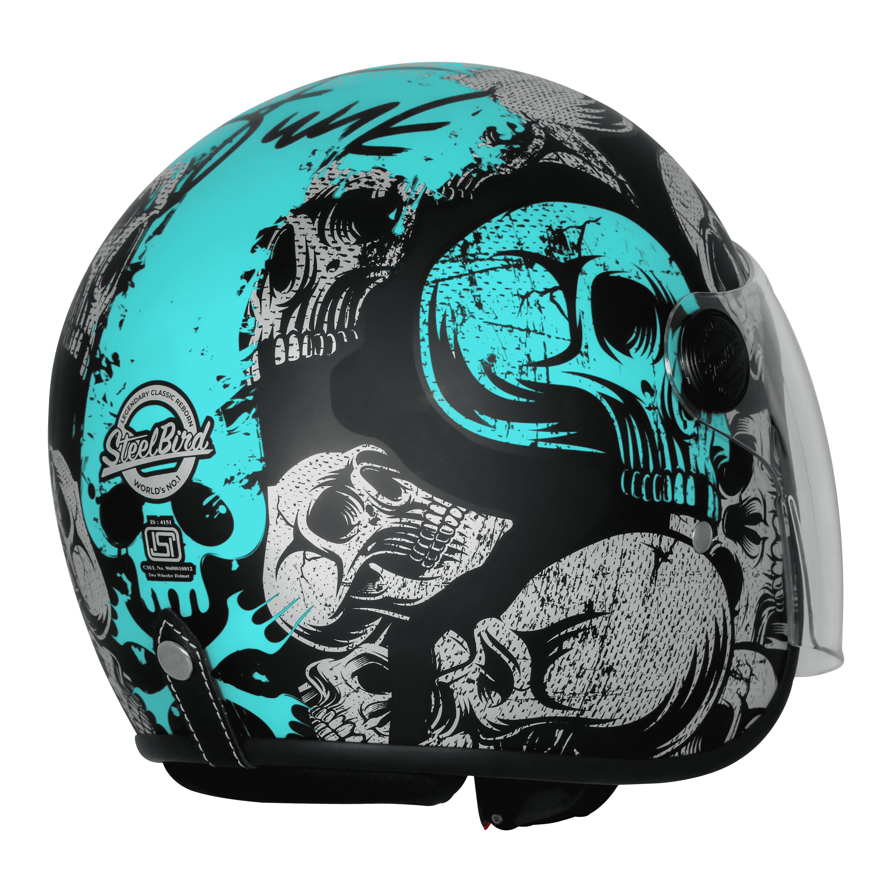 SBH-56 VINTAGE SKULL GLOSSY BLACK WITH TURQUOISE